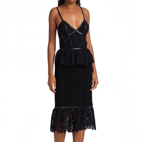 NEW PRABAL GURUNG BLACK LACE BUSTIER MIDI DRESS - Picture 1 of 8